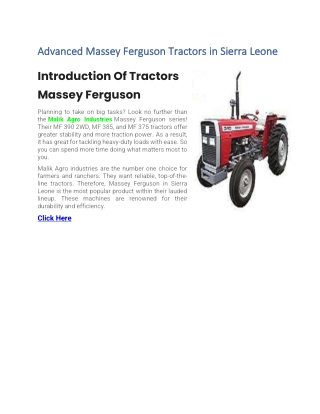 Advanced Massey Ferguson Tractors in Sierra Leone