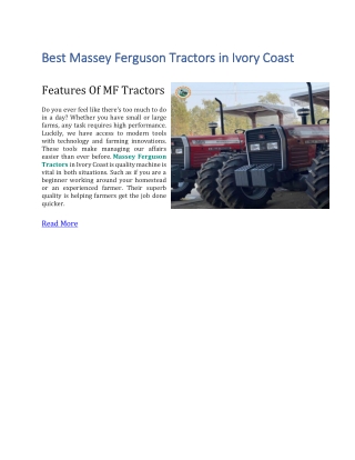 Best Massey Ferguson Tractors in Ivory Coast