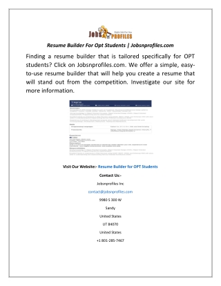 Resume Builder For Opt Students