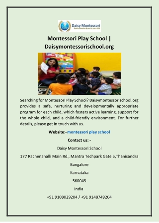 Montessori Play School | Daisymontessorischool.org