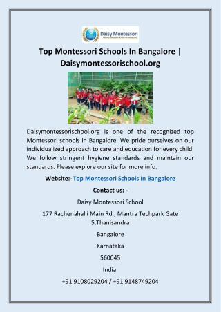 Top Montessori Schools In Bangalore | Daisymontessorischool.org