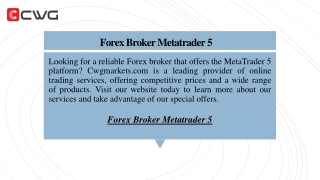 Forex Broker Metatrader 5  Cwgmarkets.com