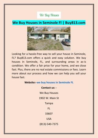 We Buy Houses in Seminole Fl | Buy813.com