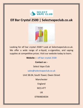 Elf Bar Crystal 2500  Selectvapeclub.co.uk