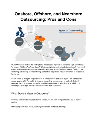 Onshore, Offshore, and Nearshore Outsourcing - Pros and Cons