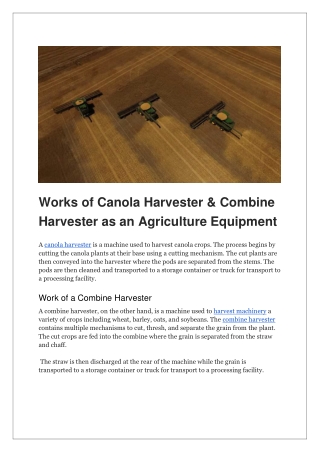 Works of Canola Harvester & Combine Harvester as an Agriculture Equipment