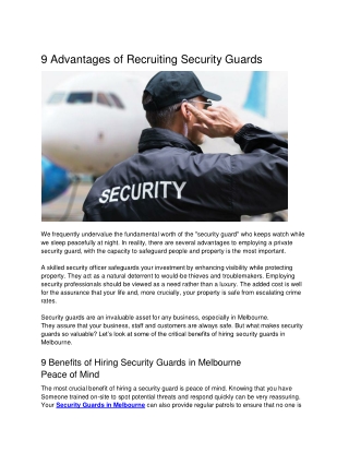 9 Advantages of Recruiting Security Guards