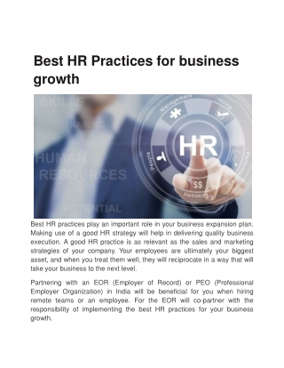 Best HR Practices for business growth