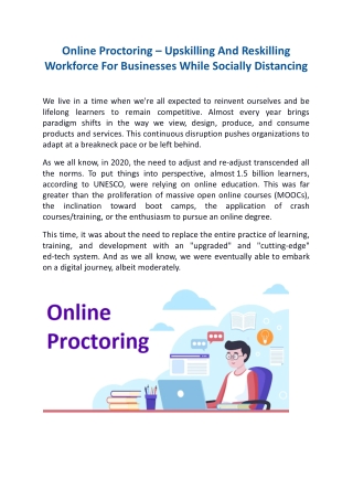 Online Proctoring - Upskilling And Reskilling Workforce For Businesses While Socially Distancing