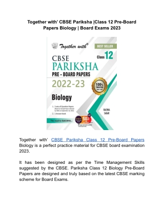 Together with’ CBSE Pariksha _Class 12 Pre-Board Papers Biology _ Board Exams 2023