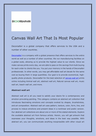 Canvas Wall Art That Is Most Popular