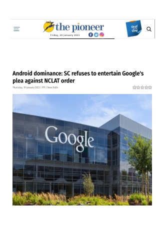 Android dominance SC refuses to entertain Google's plea against NCLAT order