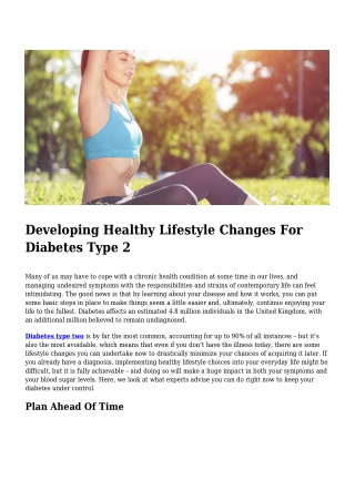 Developing Healthy Lifestyle Changes For Diabetes Type 2