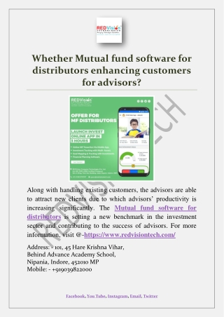 Whether Mutual fund software for distributors enhancing customers for advisors