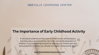 The Importance of Early Childhood Activity