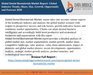 Dental Biomaterials Market Scope and  Size