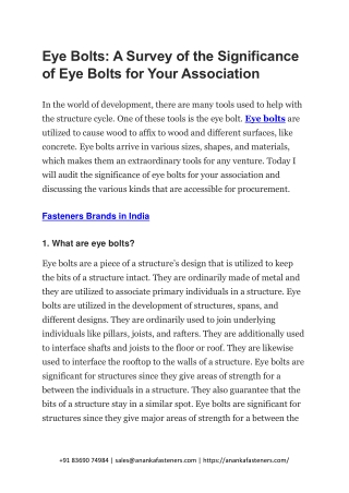 Eye Bolts A Survey of the Significance of Eye Bolts for Your Association