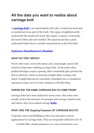 All the data you want to realize about carriage bolt