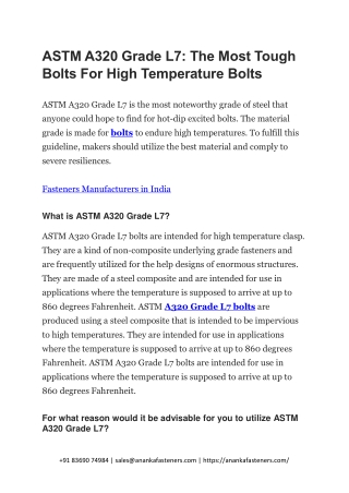 ASTM A320 Grade L7 The Most Tough Bolts For High Temperature Bolts