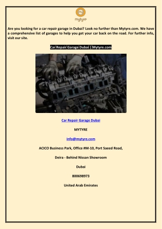 Car Repair Garage Dubai