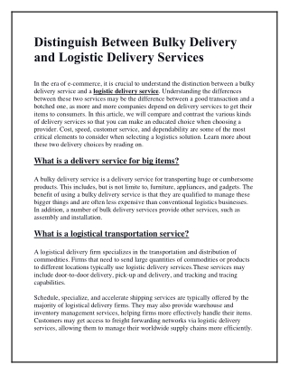 Distinguish Between Bulky Delivery and Logistic Delivery Services