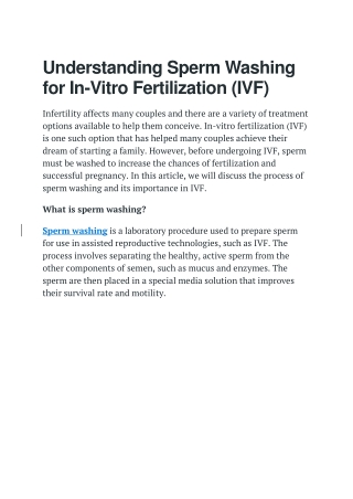 Understanding Sperm Washing for In-Vitro Fertilization (IVF)