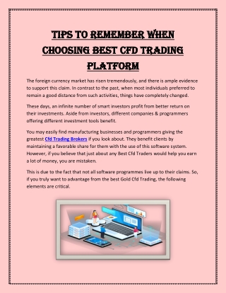 Tips to Remember when Choosing Best CFD Trading Platform