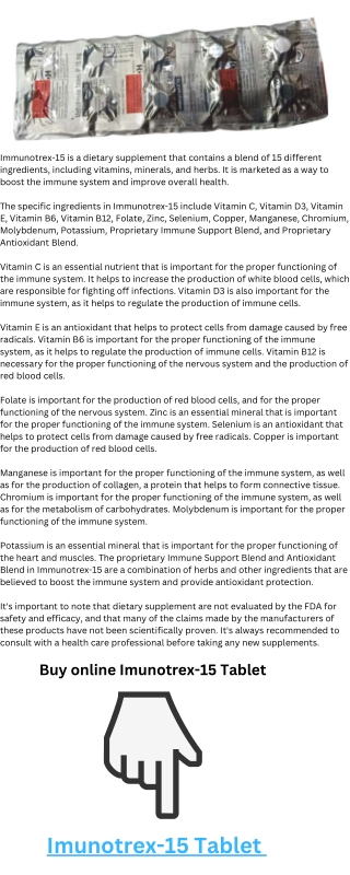 Buy Imunotrex-15 Tablet View Uses, Side Effects, Price and Substitutes  Liboc Davamart