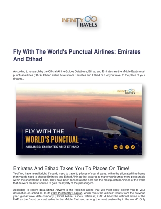 Fly With The World's Punctual Airlines Emirates And Etihad