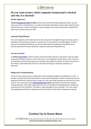 Do you want to know which companies background is checked and why it is checked