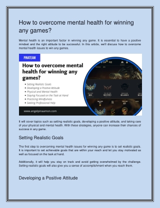 How to overcome mental health for winning any games?