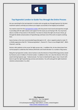Top Hypnotist London to Guide You through the Entire Process