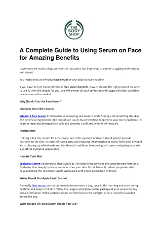 A Complete Guide to Using Serum on Face for Amazing Benefits