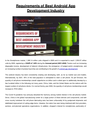 Requirements of Best Android App Development Industry - PPT