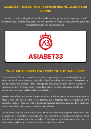 Asiabet33 - The most user-friendly online casino !