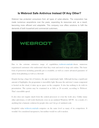 Is Webroot Safe Antivirus Instead Of Any Other?