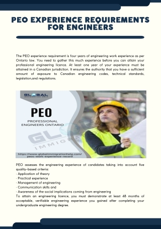 PEO Experience Requirements For Engineers