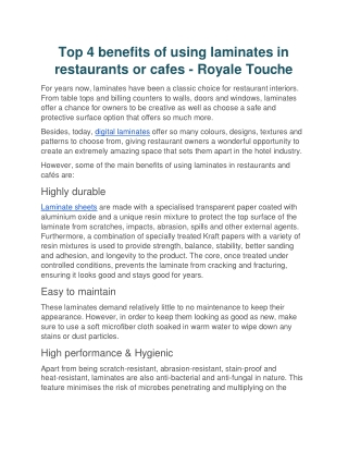 Top 4 benefits of using laminates in restaurants or cafes - Royale Touche