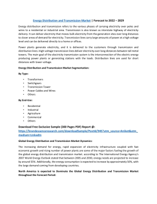 Energy Distribution and Transmission Market