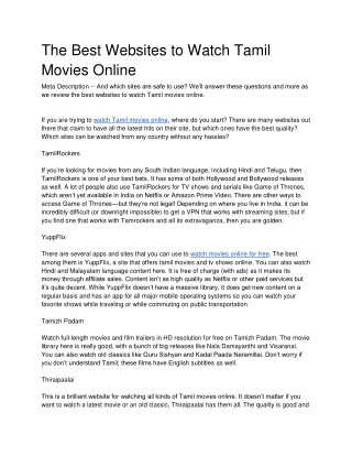 The Best Websites to Watch Tamil Movies Online