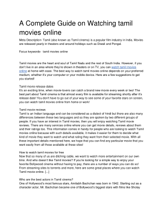 A Complete Guide on Watching tamil movies online
