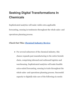 Seeking Digital Transformations In Chemicals