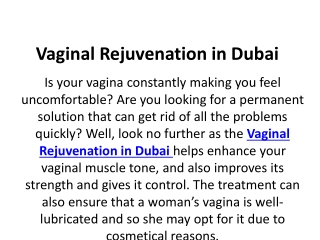 Vaginal Rejuvenation in Dubai