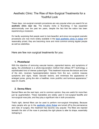 Aesthetic Clinic: The Rise of Non-Surgical Treatments for a Youthful Look