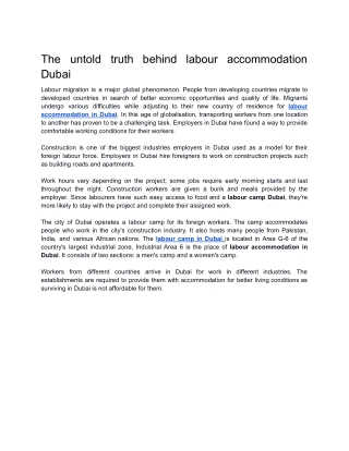 The untold truth behind labor accommodation Dubai