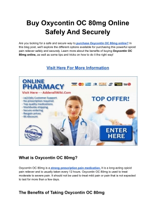 Buy Oxycontin OC 80mg Online Safely And Securely