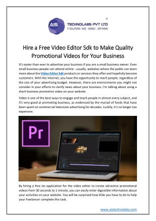 Hire a Free Video Editor Sdk to Make Quality Promotional Videos for Your Business