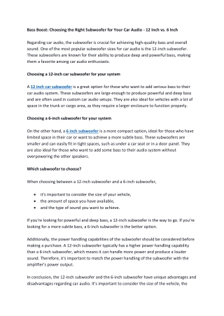 Bass Boost Choosing the Right Subwoofer for Your Car Audio - 12 Inch vs. 6 Inch