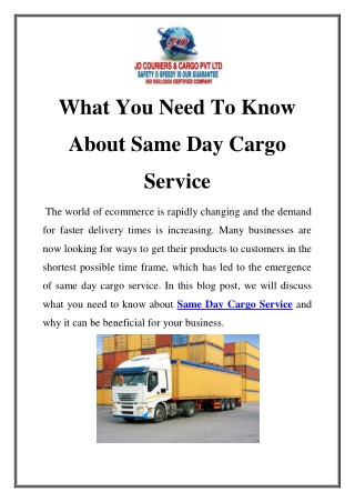 Same Day Cargo Service Call- 9870813466