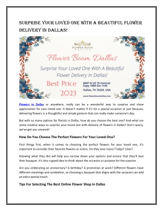 Surprise Your Loved One With A Beautiful Flower Delivery In Dallas!